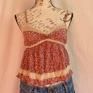 Aeropostale Red Floral Lace-Trim Camisole